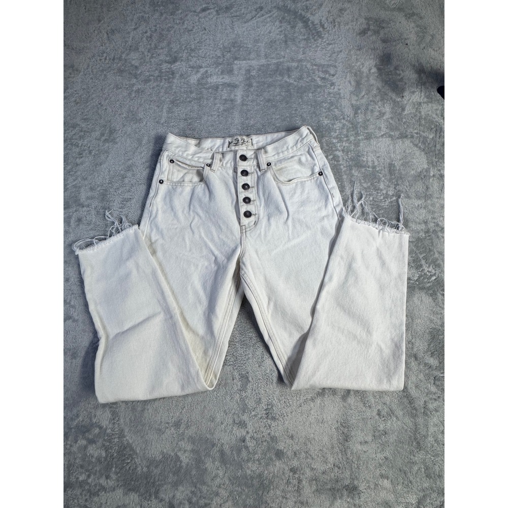 We The Free Free People White High Rise Straight Leg Raw Hem Button Fly Jeans 27